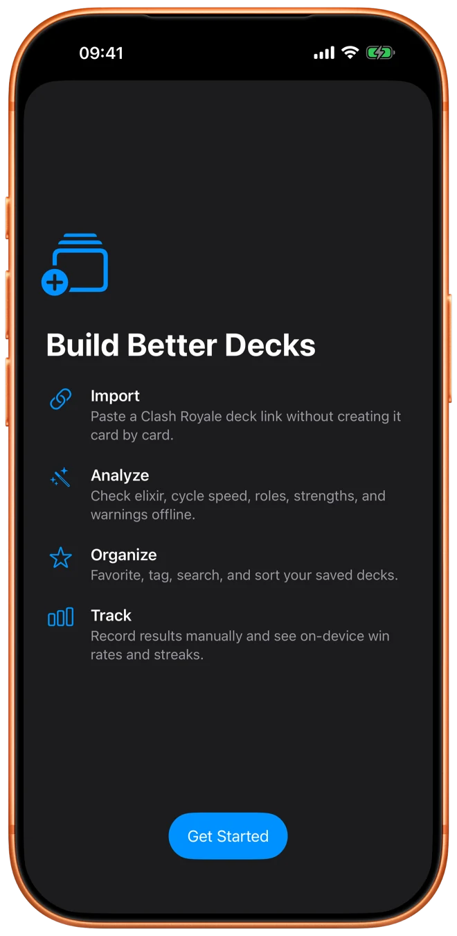 Clash Decks feature guide listing import, analysis, organization, and battle tracking